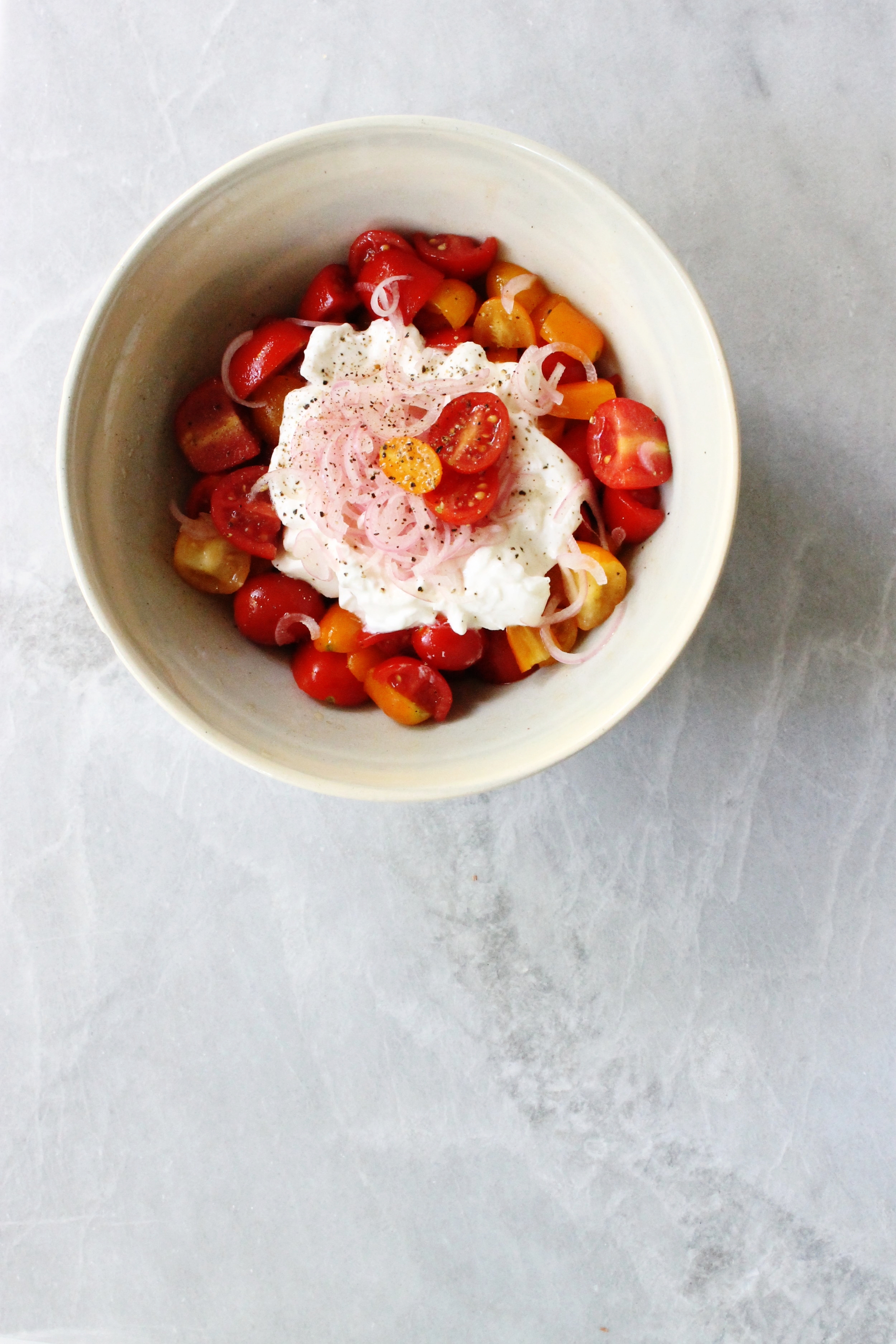 Heirloom tomato salad with burrata and pickled shallots | Beloved Kitchen