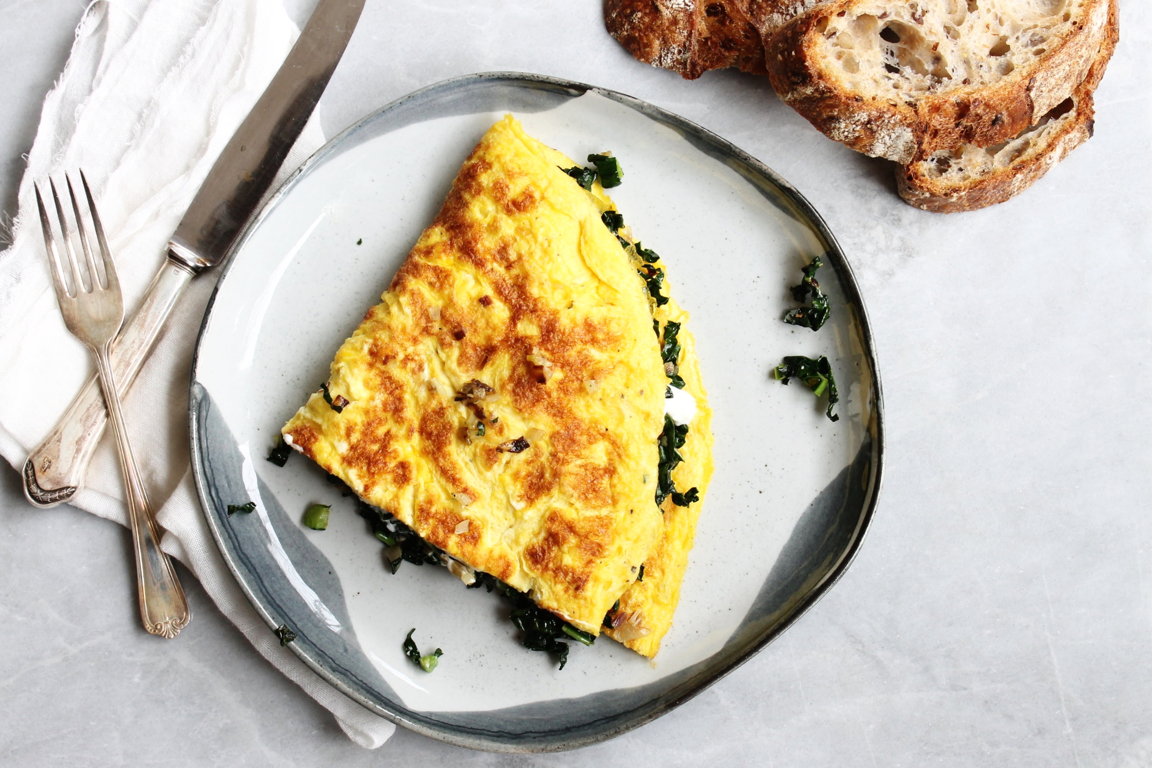 Kale, shallot and goats' cheese omelette | Beloved Kitchen