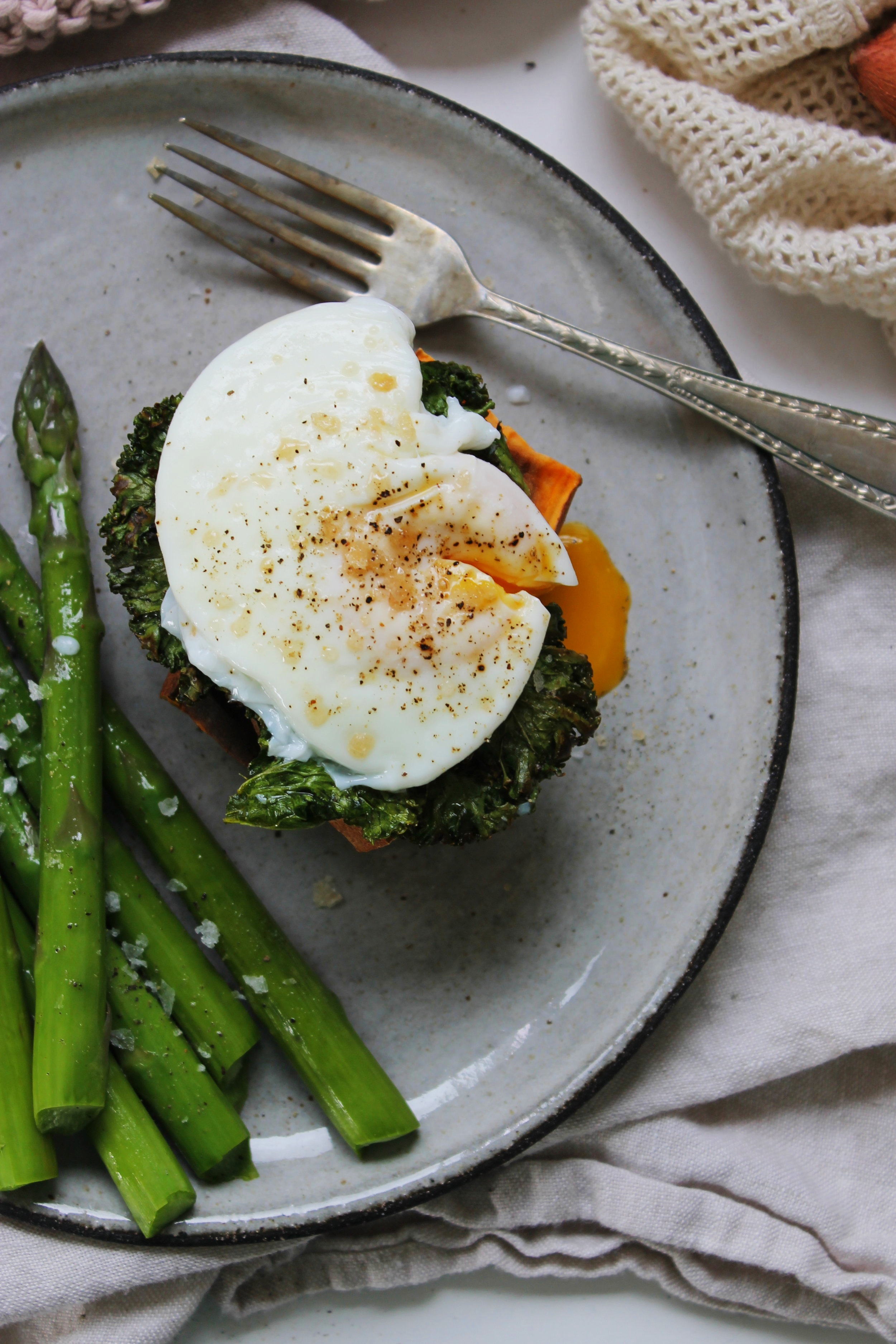Sweet potato stacks with crispy kale and poached eggs | Beloved Kitchen