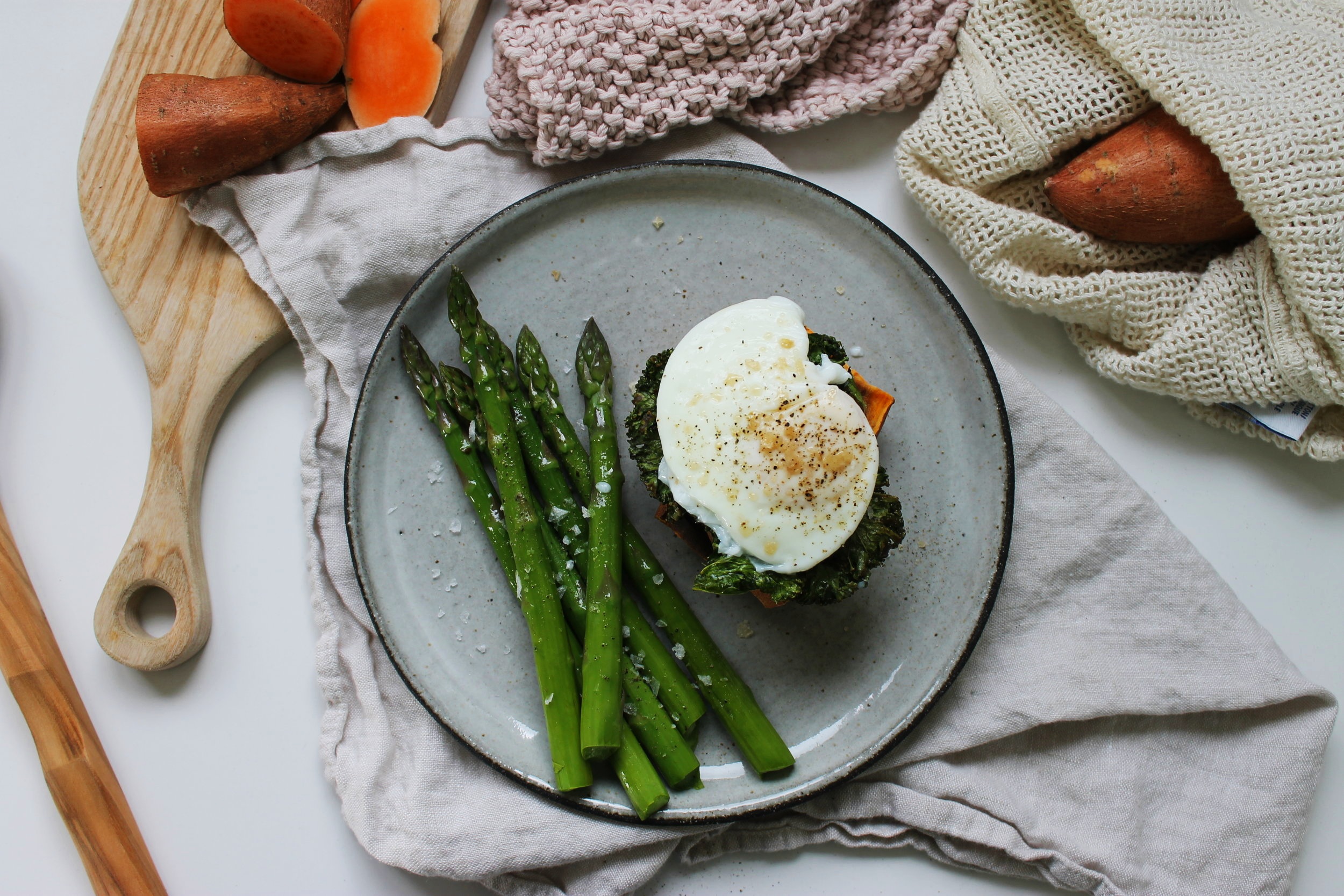 Sweet potato stacks with crispy kale and poached eggs | Beloved Kitchen