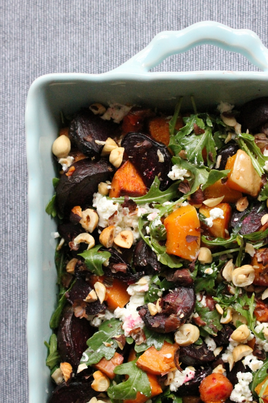 Roasted fall vegetable salad with hazelnuts and chèvre