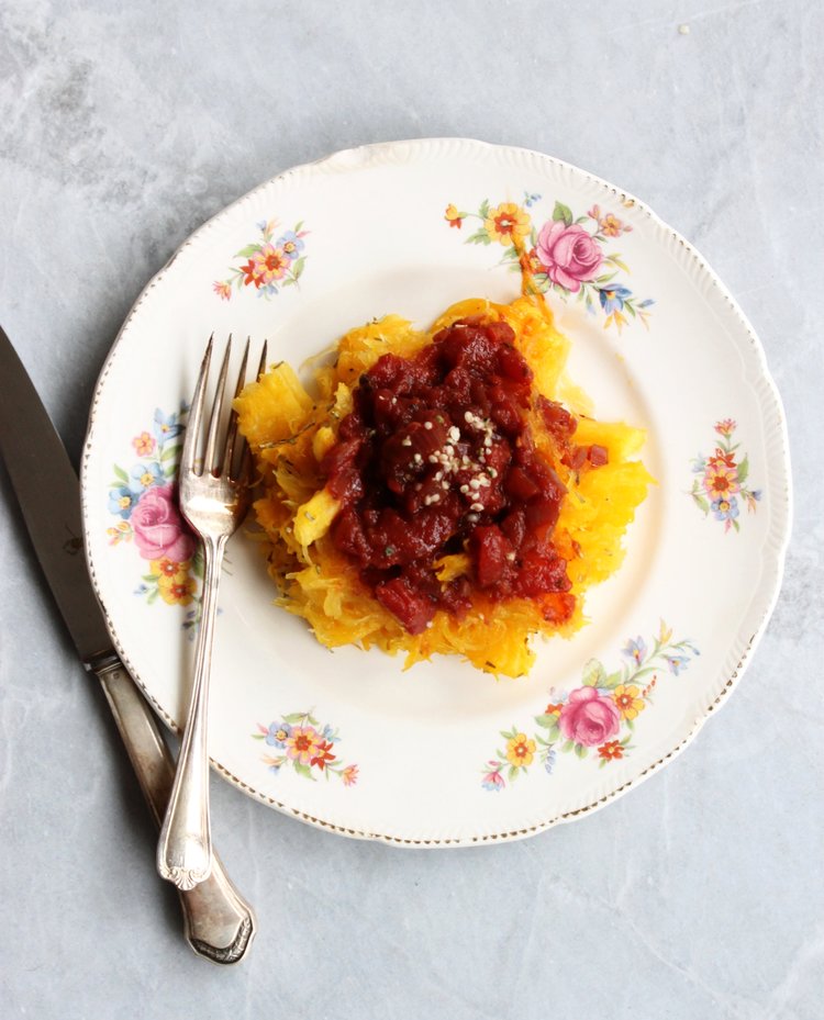 Spaghetti squash with red wine tomato&nbsp;sauce